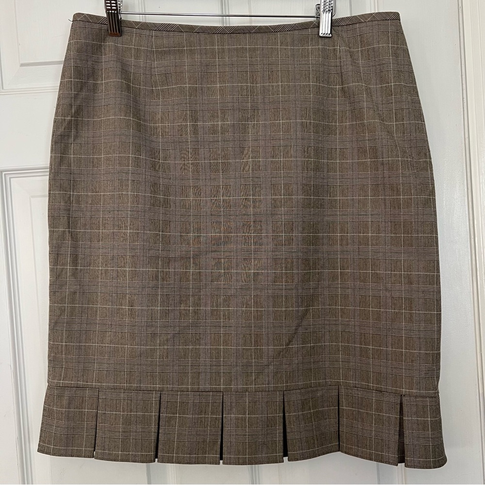 Alex Marie Pleated Plaid Skirt Sz 14 Office Career Academia Preppy Brown